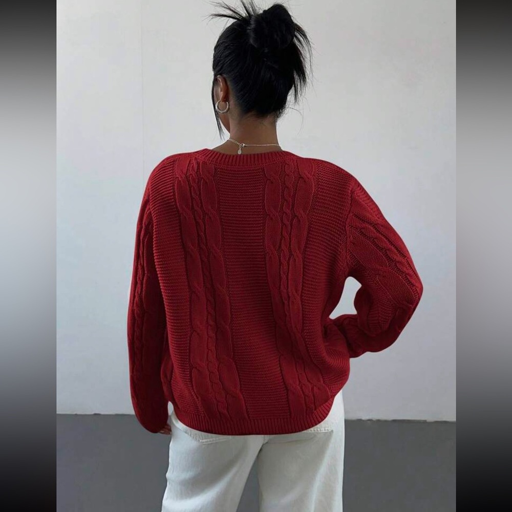 Burgundy Cable Knit Sweater - Picture 2 of 7